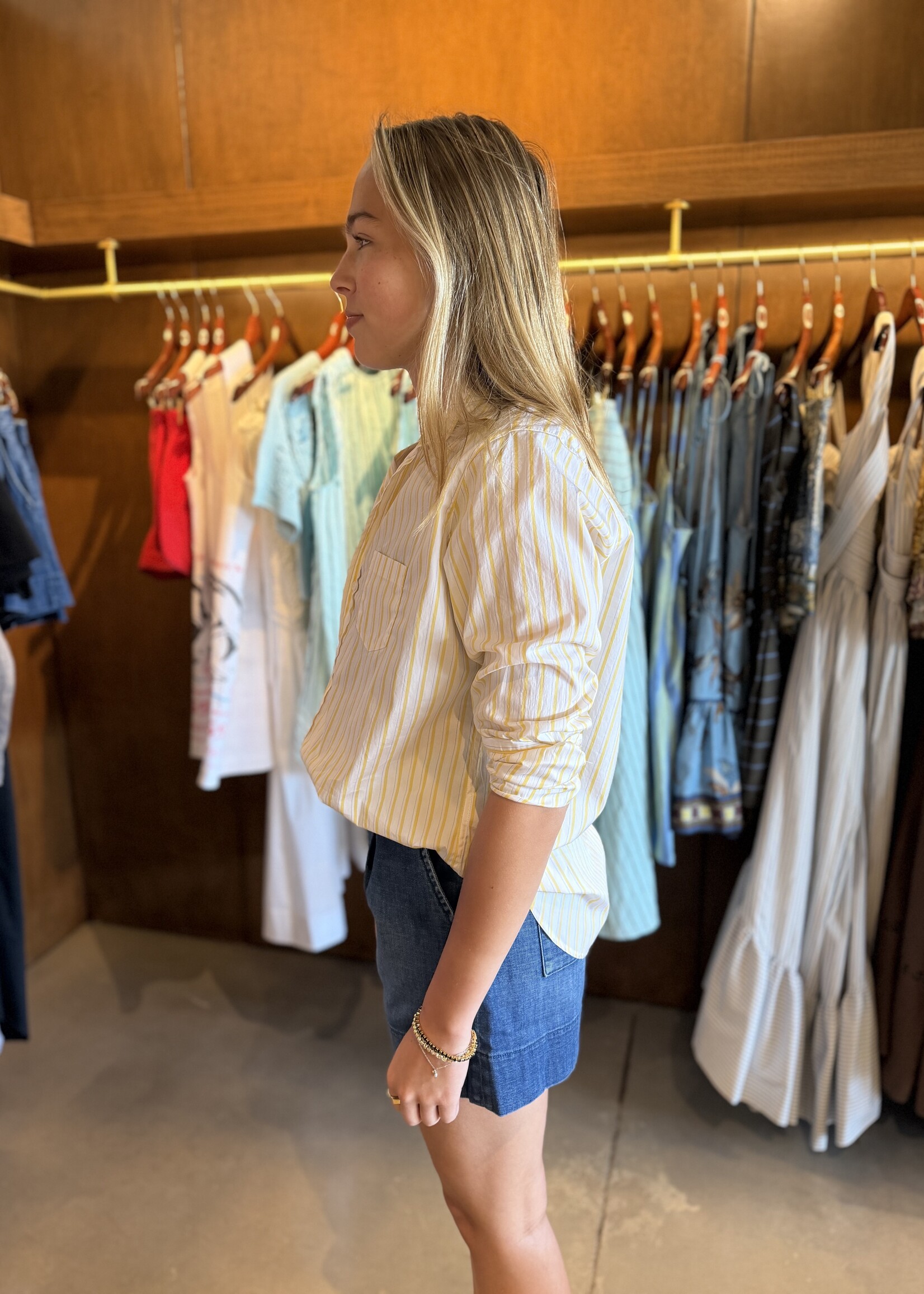 Frank & Eileen Eileen Relaxed Button-Up- Yellow Thin Navy Stripe YTNS