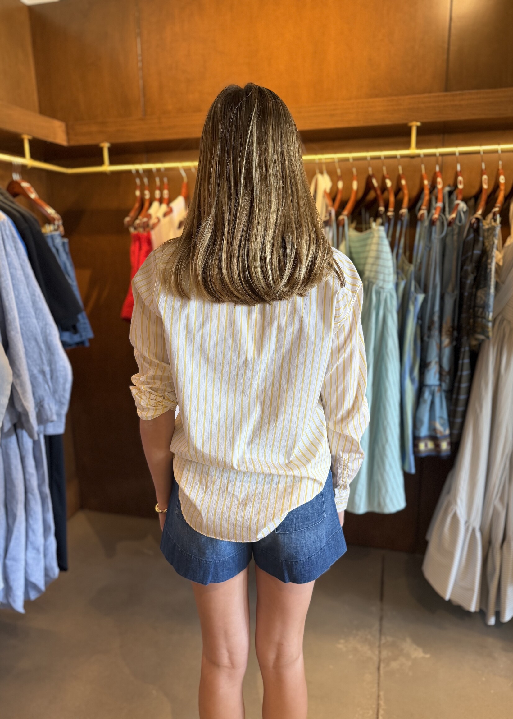 Frank & Eileen Eileen Relaxed Button-Up- Yellow Thin Navy Stripe YTNS