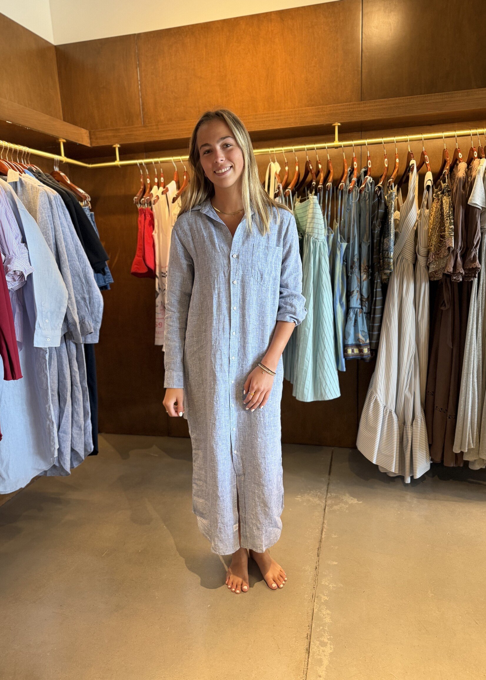 Frank & Eileen Rory Maxi Shirtdress- Blue Linen Hearts BLHR
