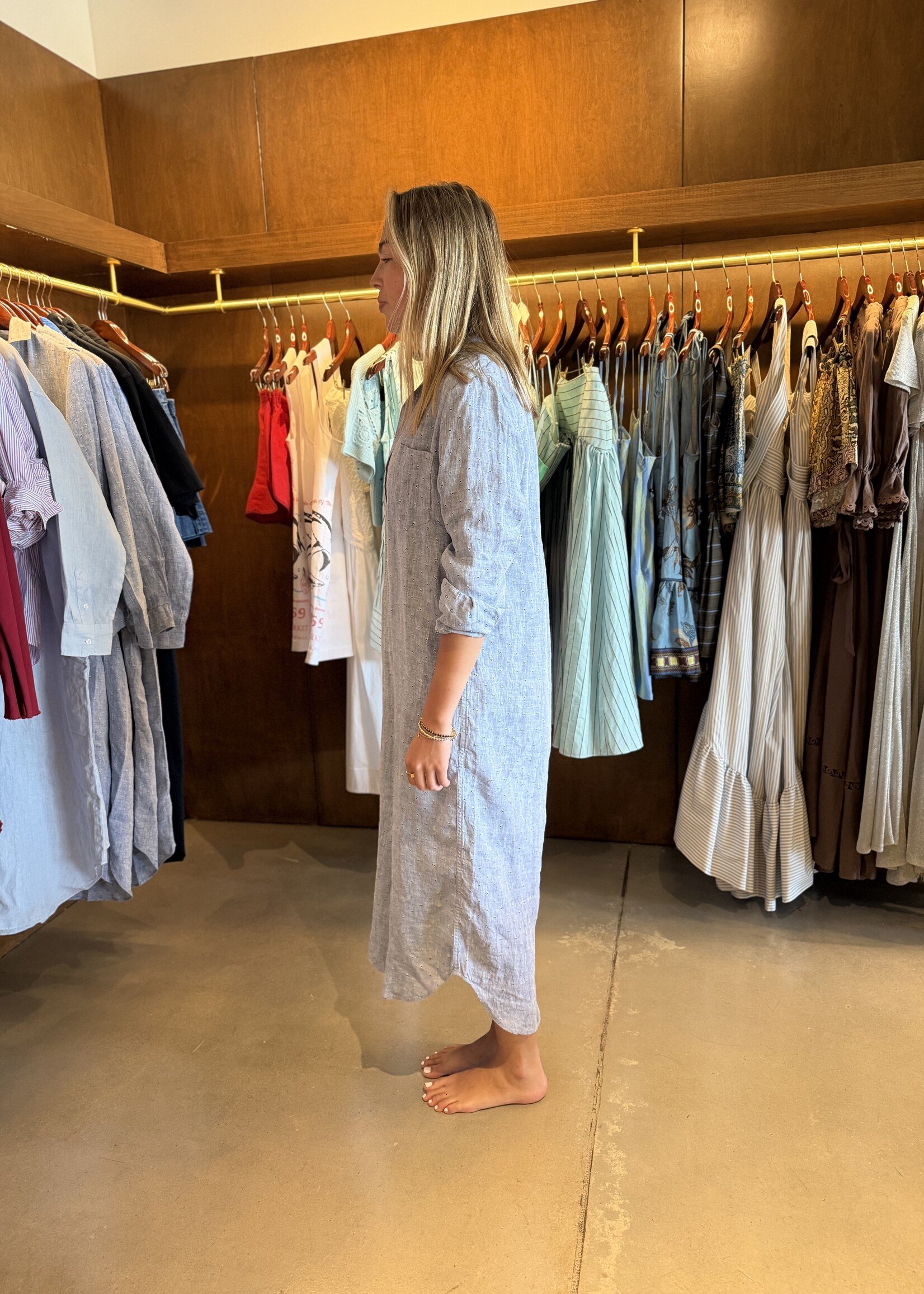 Frank & Eileen Rory Maxi Shirtdress- Blue Linen Hearts BLHR