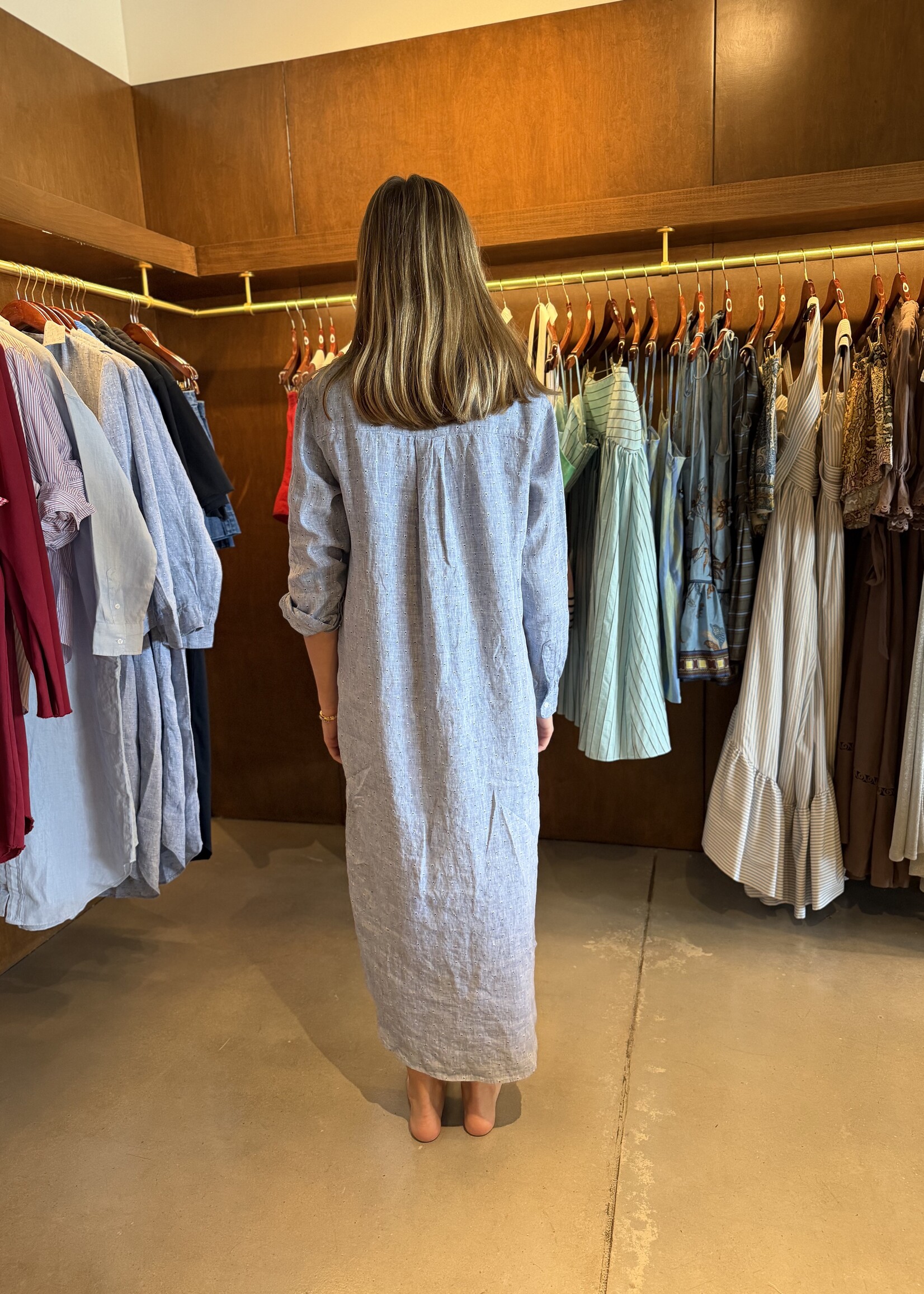 Frank & Eileen Rory Maxi Shirtdress- Blue Linen Hearts BLHR