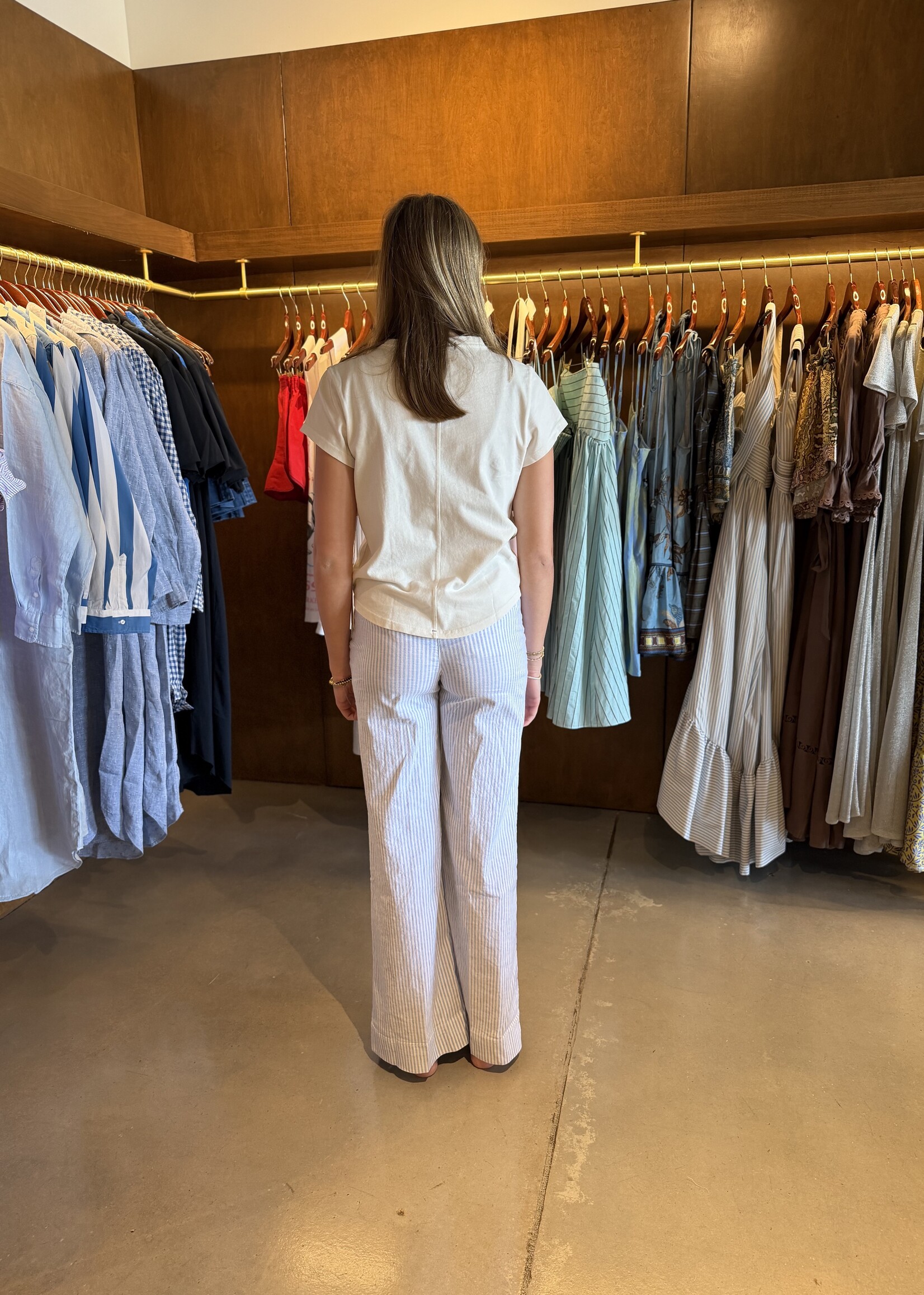 Frank & Eileen West Village- The Italian Wide Leg Chino- Blue, White Stripe BWSL