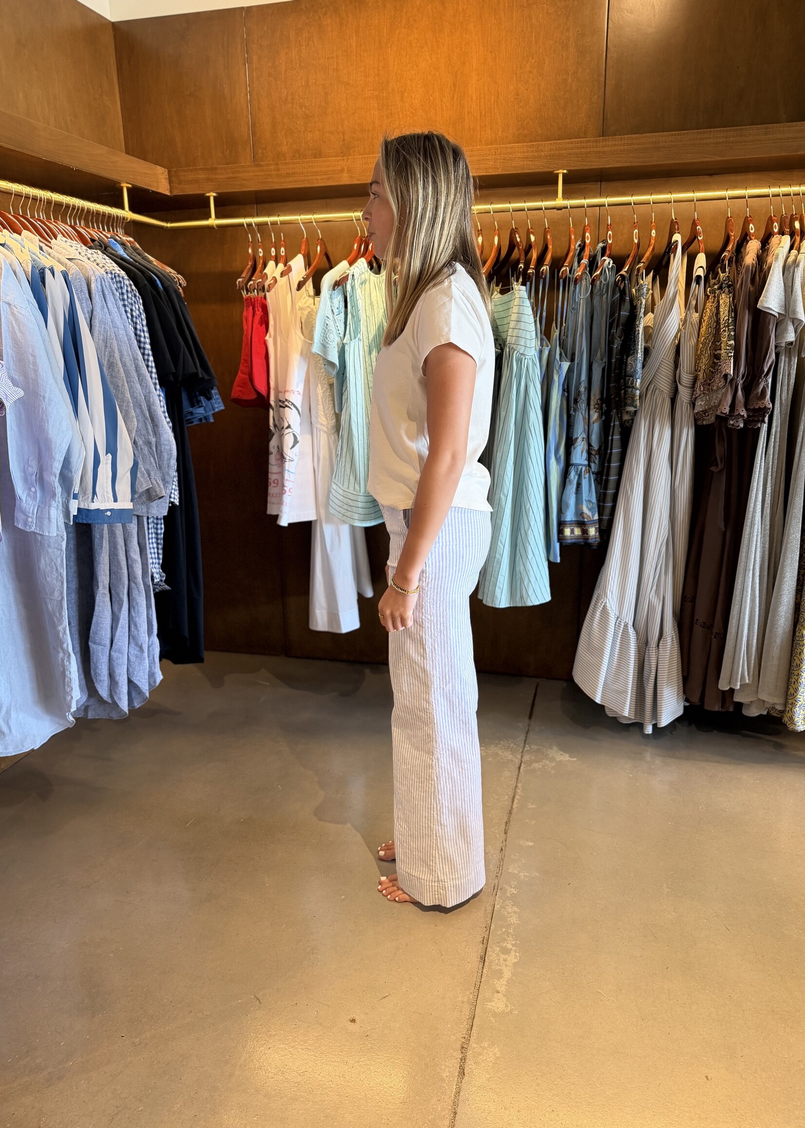 Frank & Eileen West Village- The Italian Wide Leg Chino- Blue, White Stripe BWSL