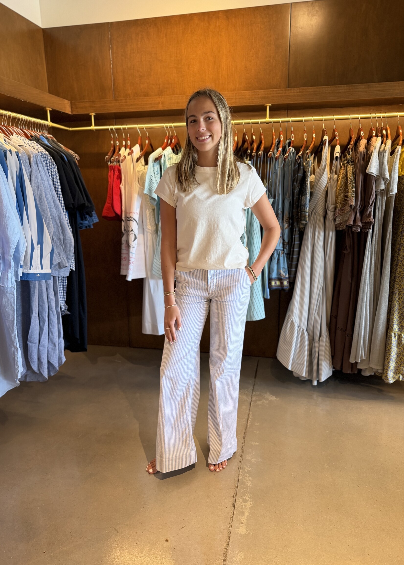 Frank & Eileen West Village- The Italian Wide Leg Chino- Blue, White Stripe BWSL