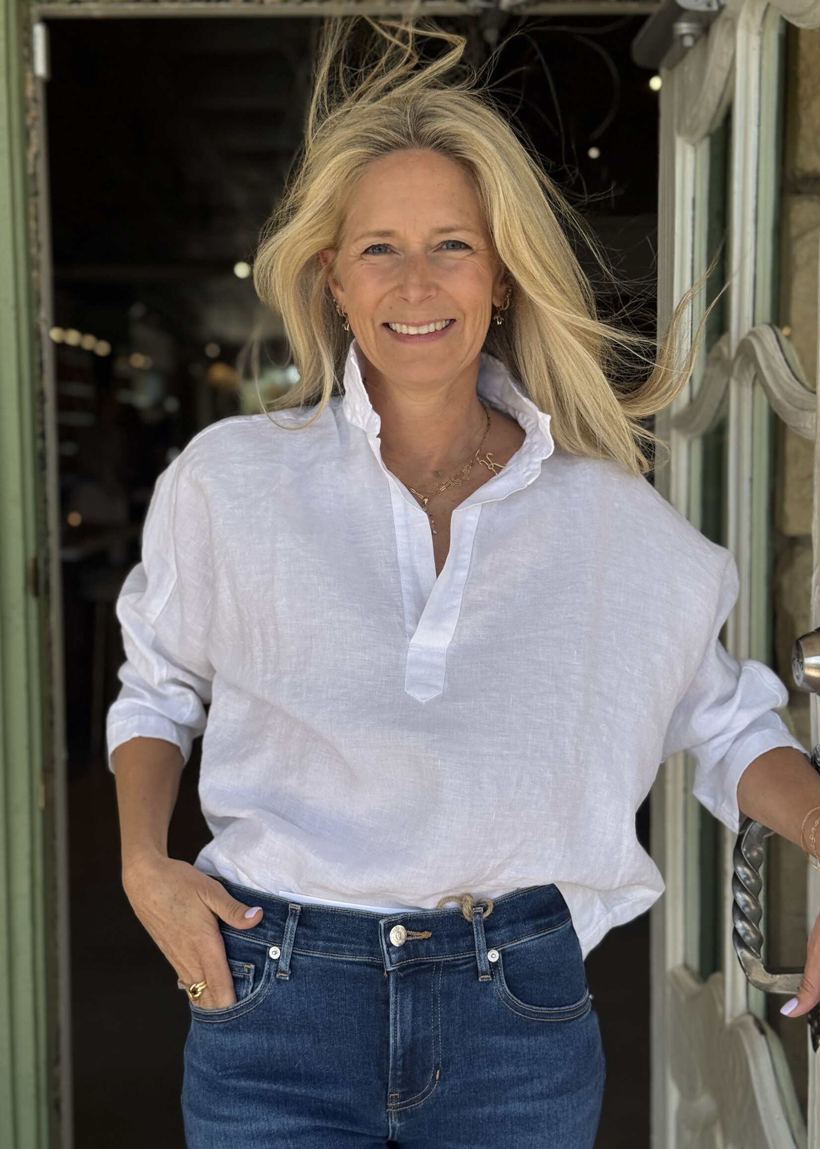 Frank & Eileen Gabi Popover Shirt- White Linen WTLN