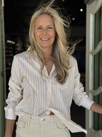 Frank & Eileen Eileen Relaxed Button-Up- Yellow Thin Navy Stripe