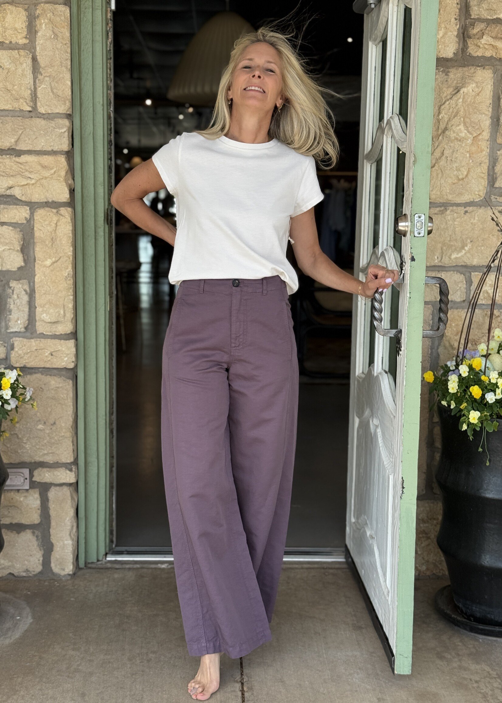 Tela Vanda Wide-Leg Plum Purple Linen-Cotton Trousers