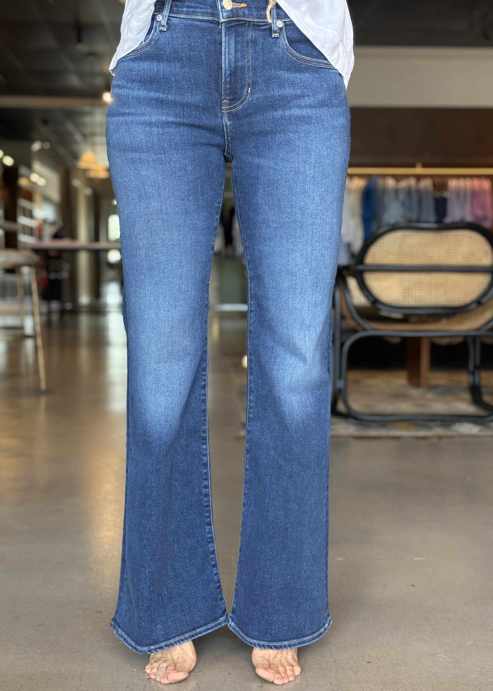 Veronica Beard Crosbie Mid-Rise Wide Leg Jean- Bright Blue