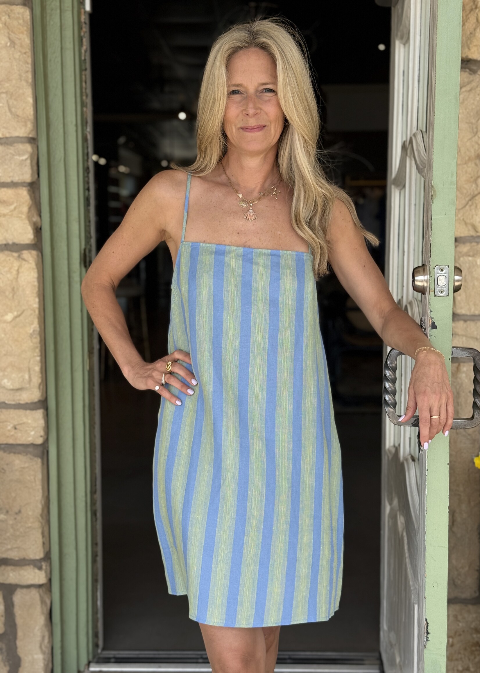 Staud Laura Linen Mini Dress- Seaport Stripe