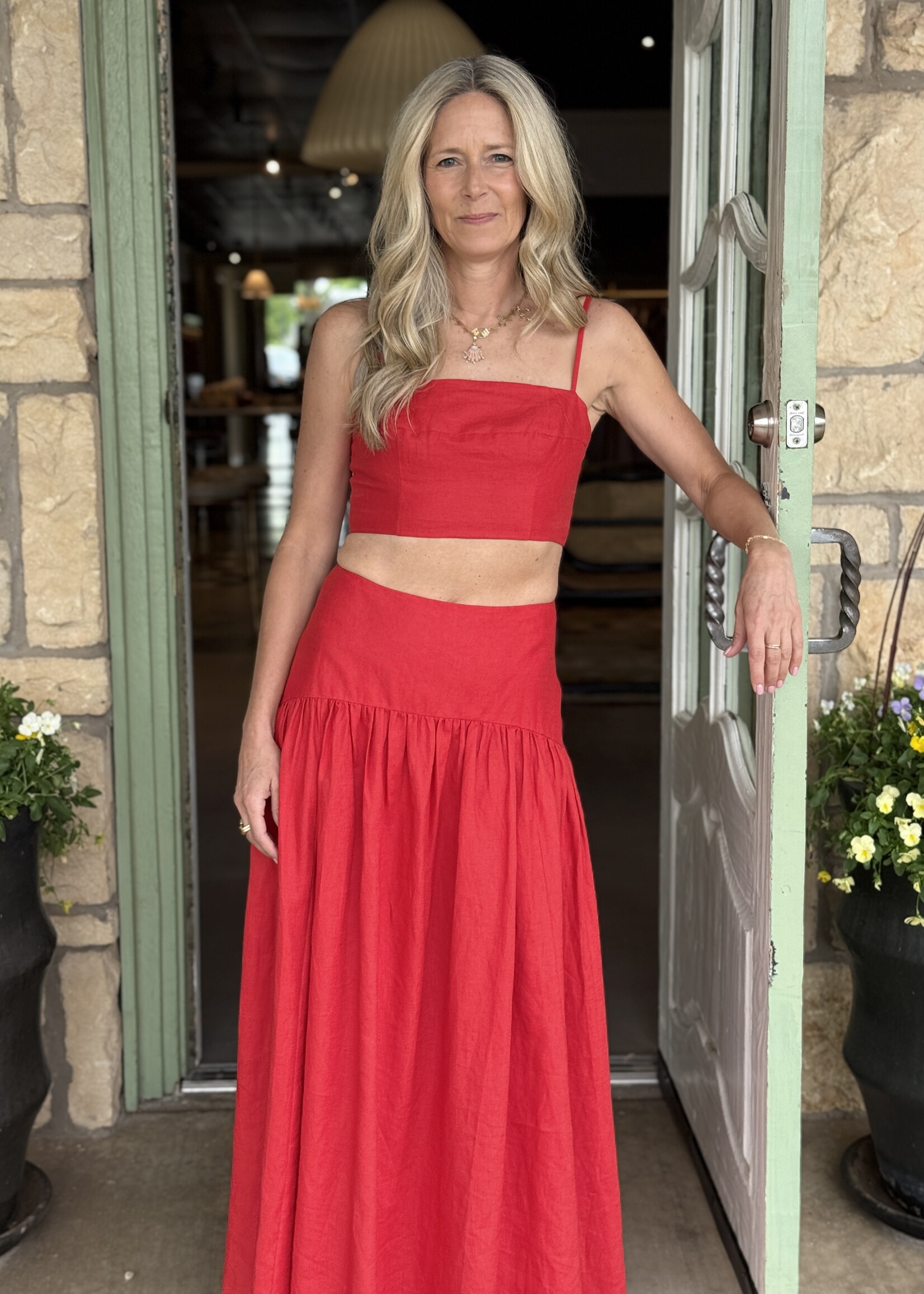 Staud Federico Linen Tank- Tomato