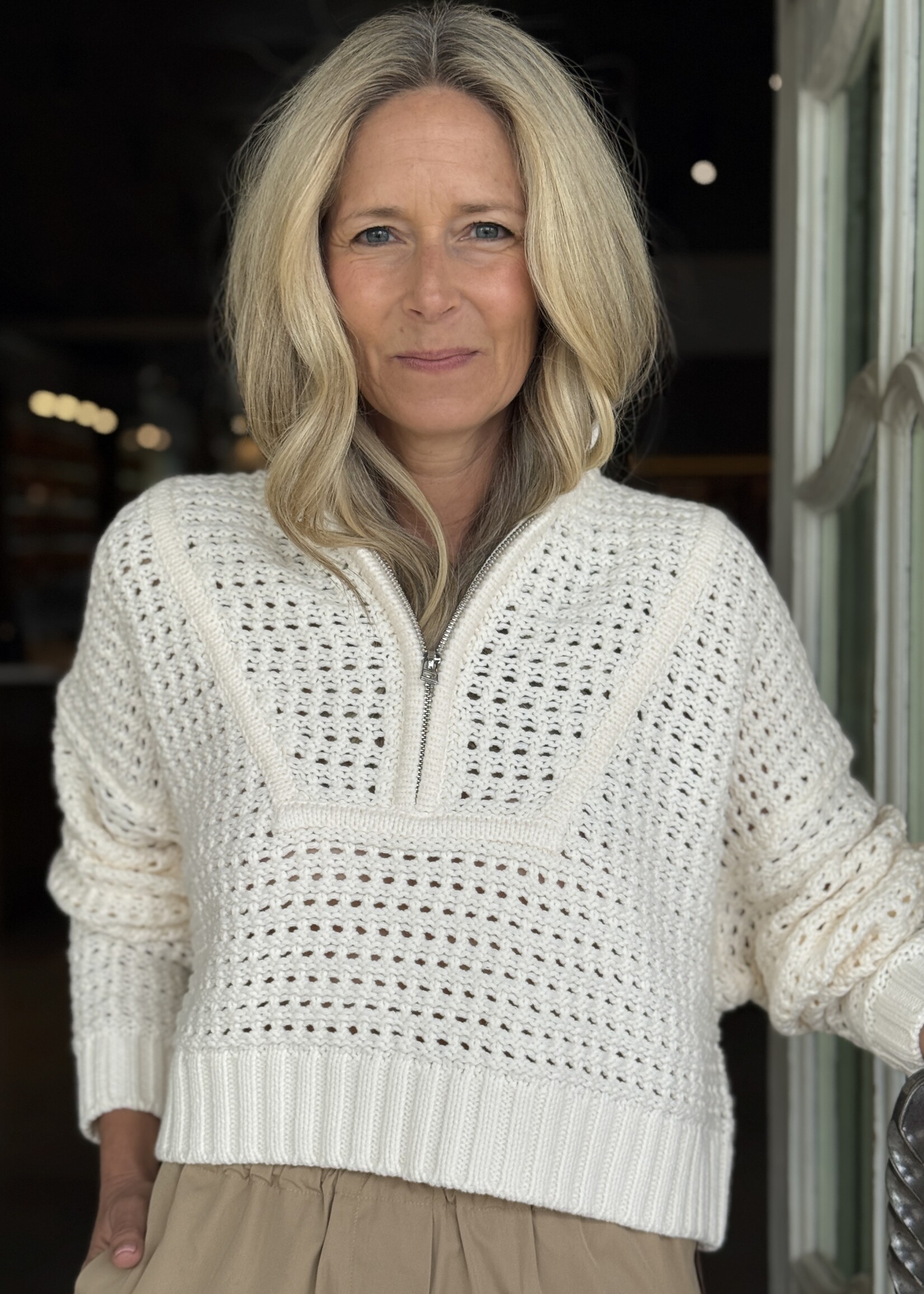 Staud Cropped Hampton Sweater- Ivory