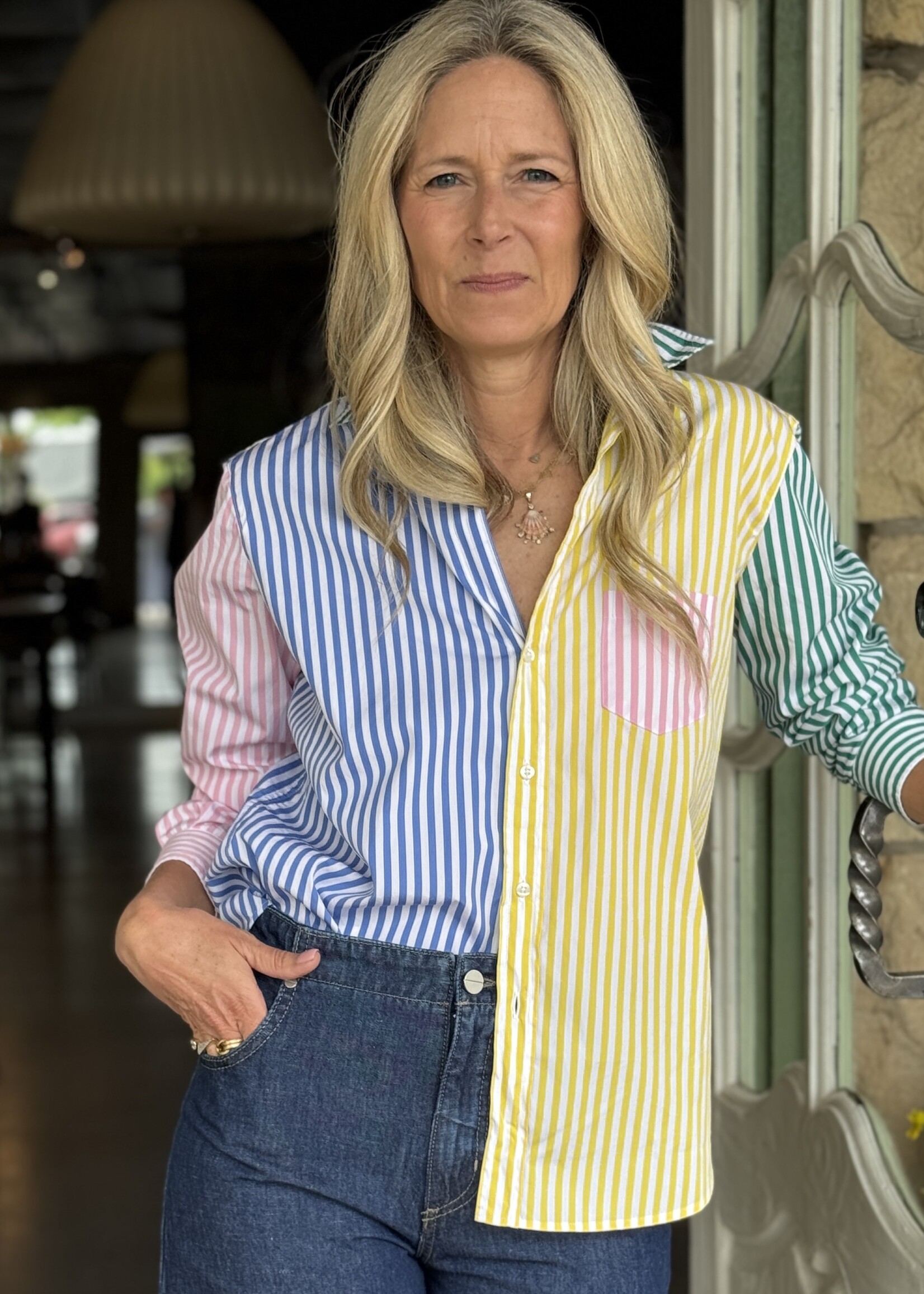 Frank & Eileen Eileen Relaxed Button-Up- Colorblock Stripe PGBY