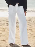 Frank & Eileen Limerick Wrap Pocket Pant- White Linen