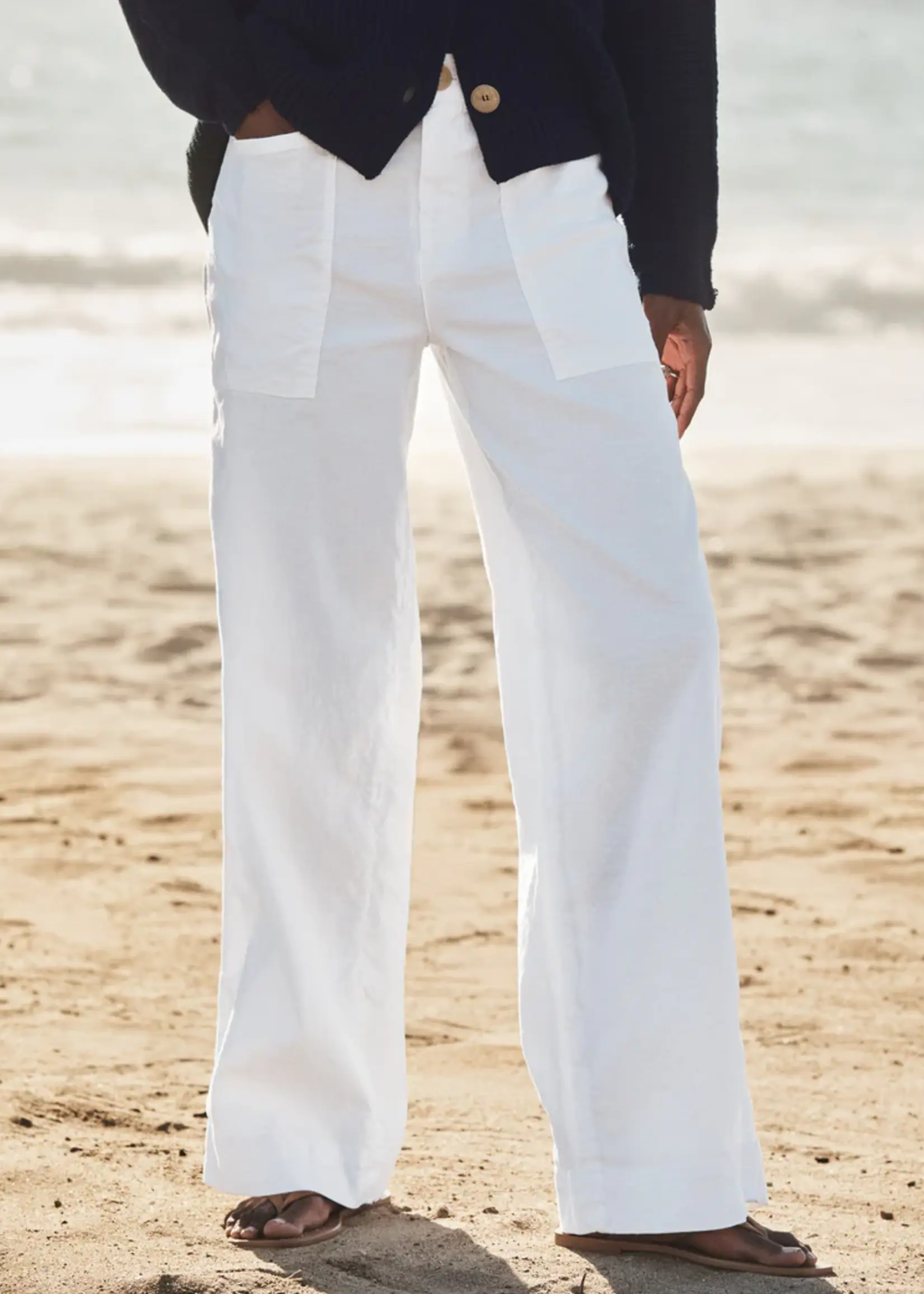 Frank & Eileen Limerick Wrap Pocket Pant- White Linen WTL