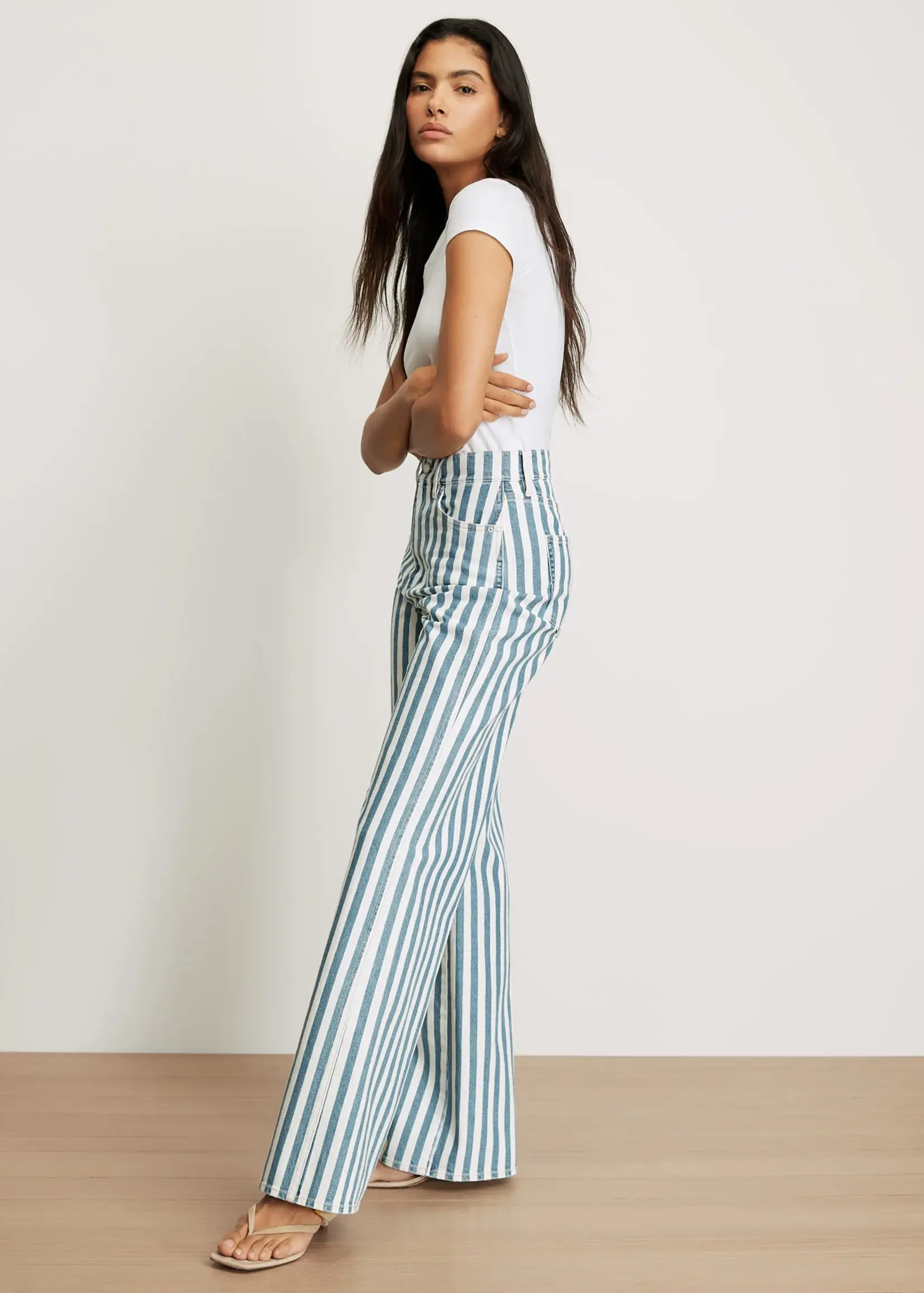 Veronica Beard Taylor High Rise Wide Leg Saltwater Stripe