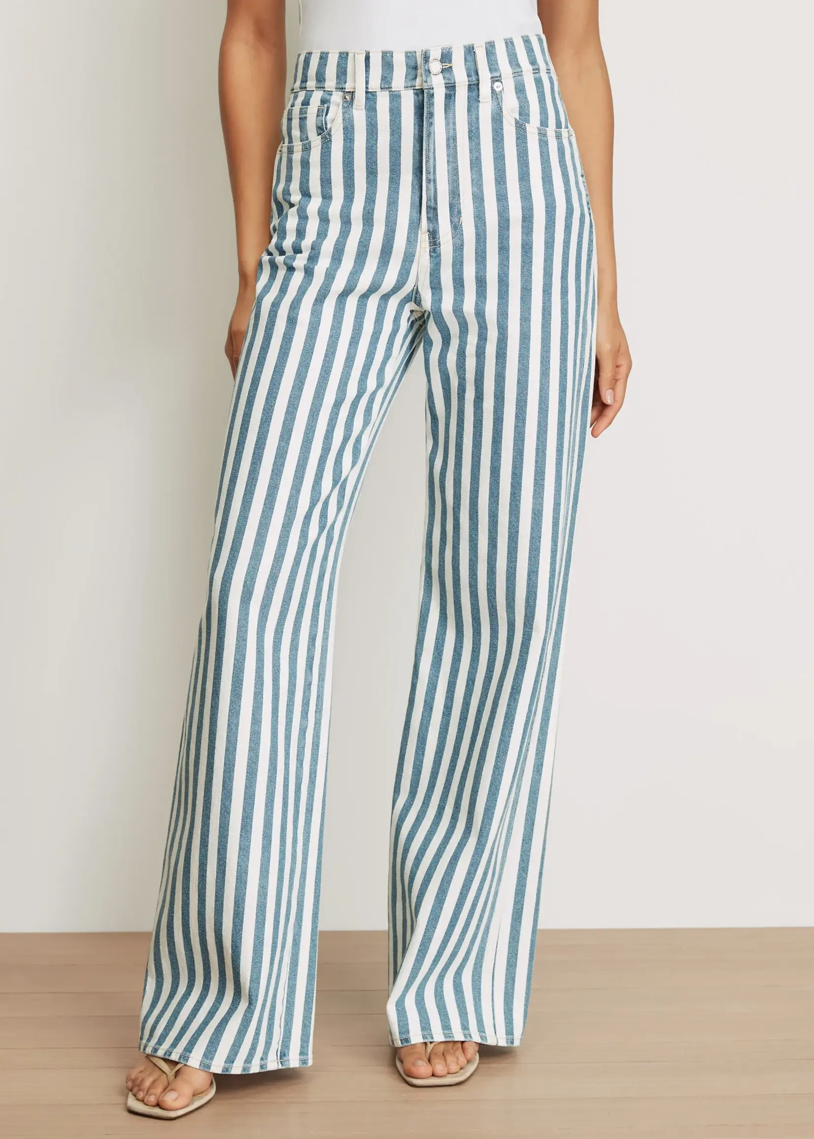 Veronica Beard Taylor High Rise Wide Leg Saltwater Stripe