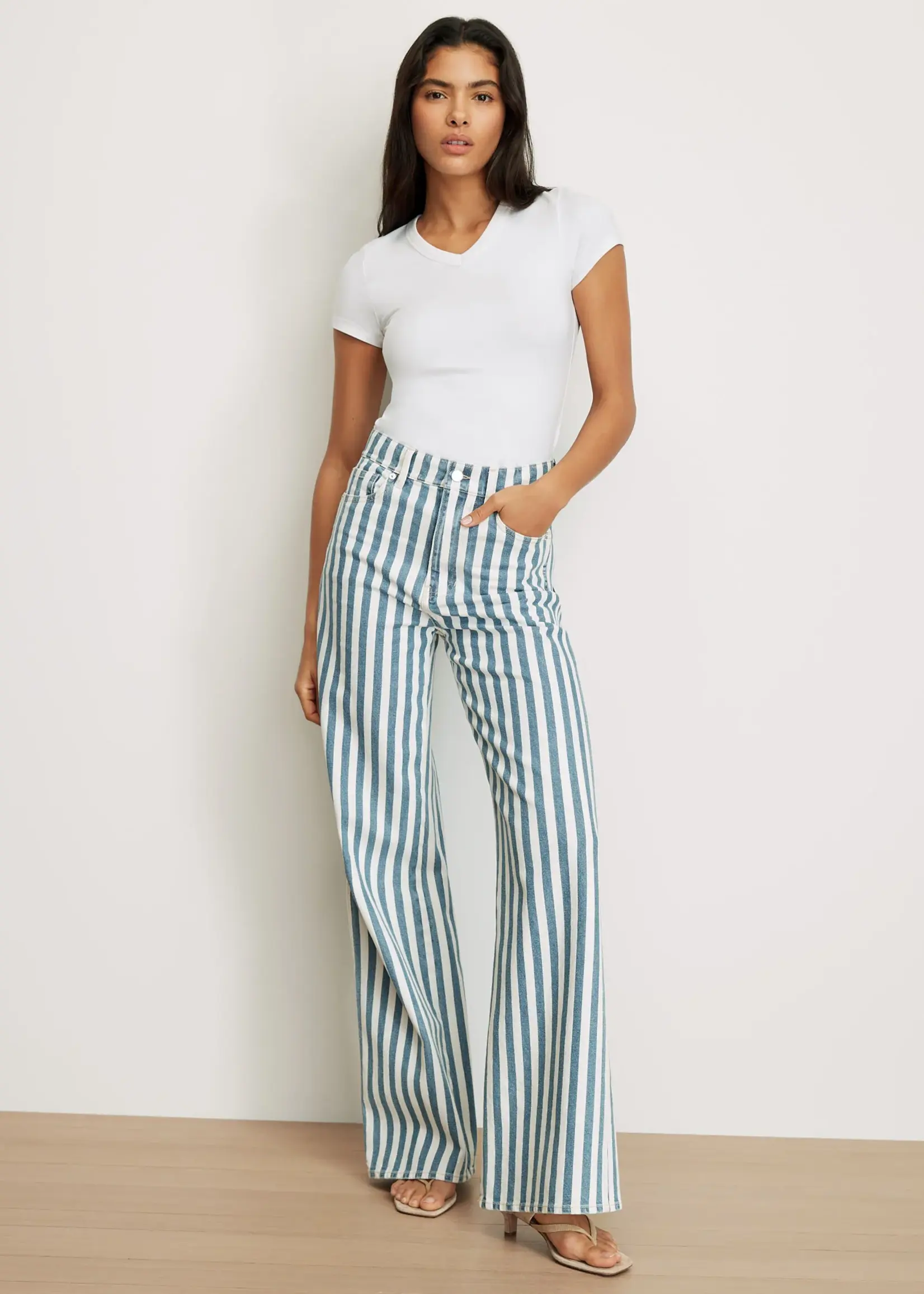 Veronica Beard Taylor High Rise Wide Leg Saltwater Stripe