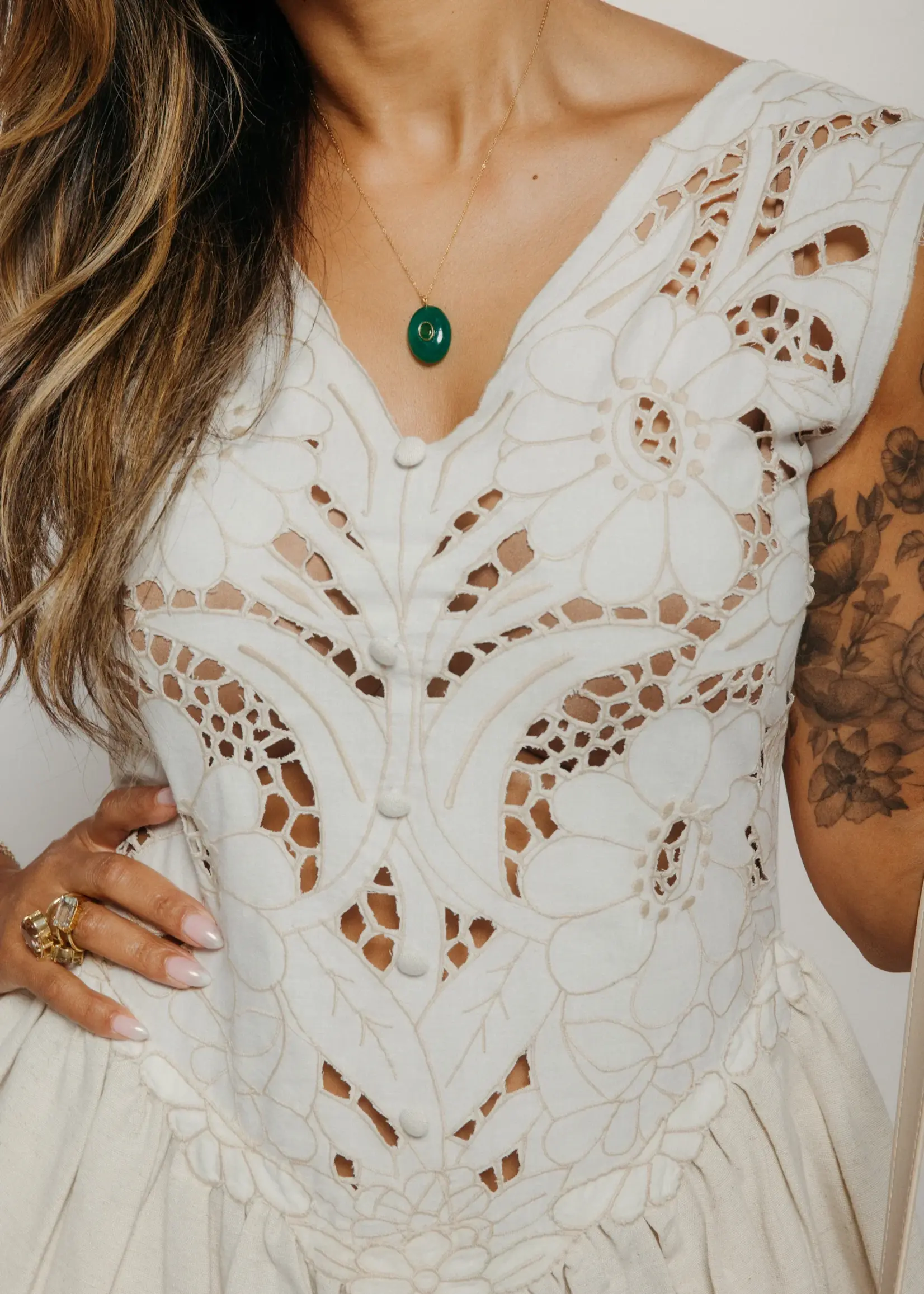 Tach Sienna Mini Cutwork Embroidery Dress