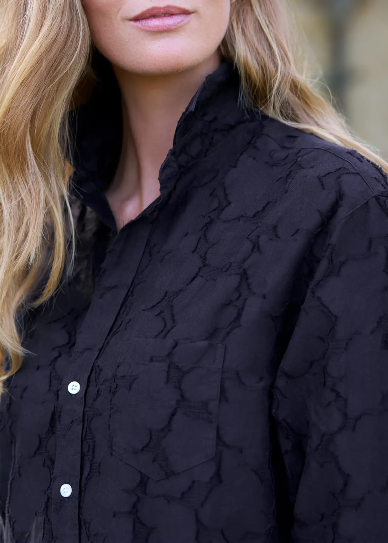 Frank & Eileen Mary- Classic Shirtdress Black Flowers TXBF