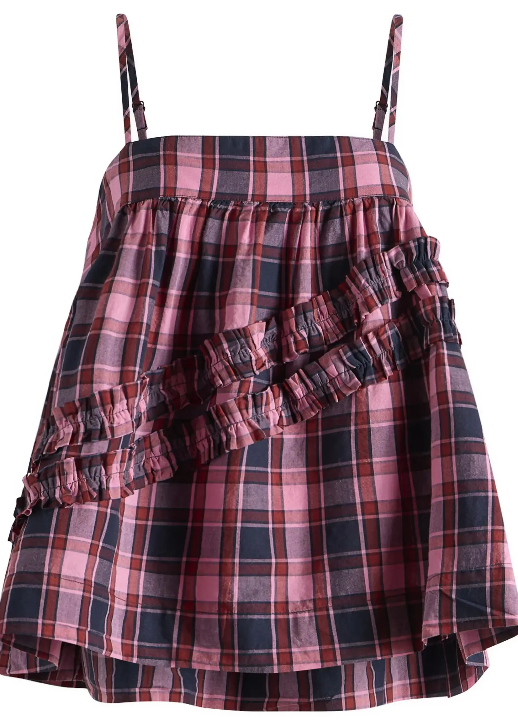 Nyra Ruffle Cami - Magenta Check