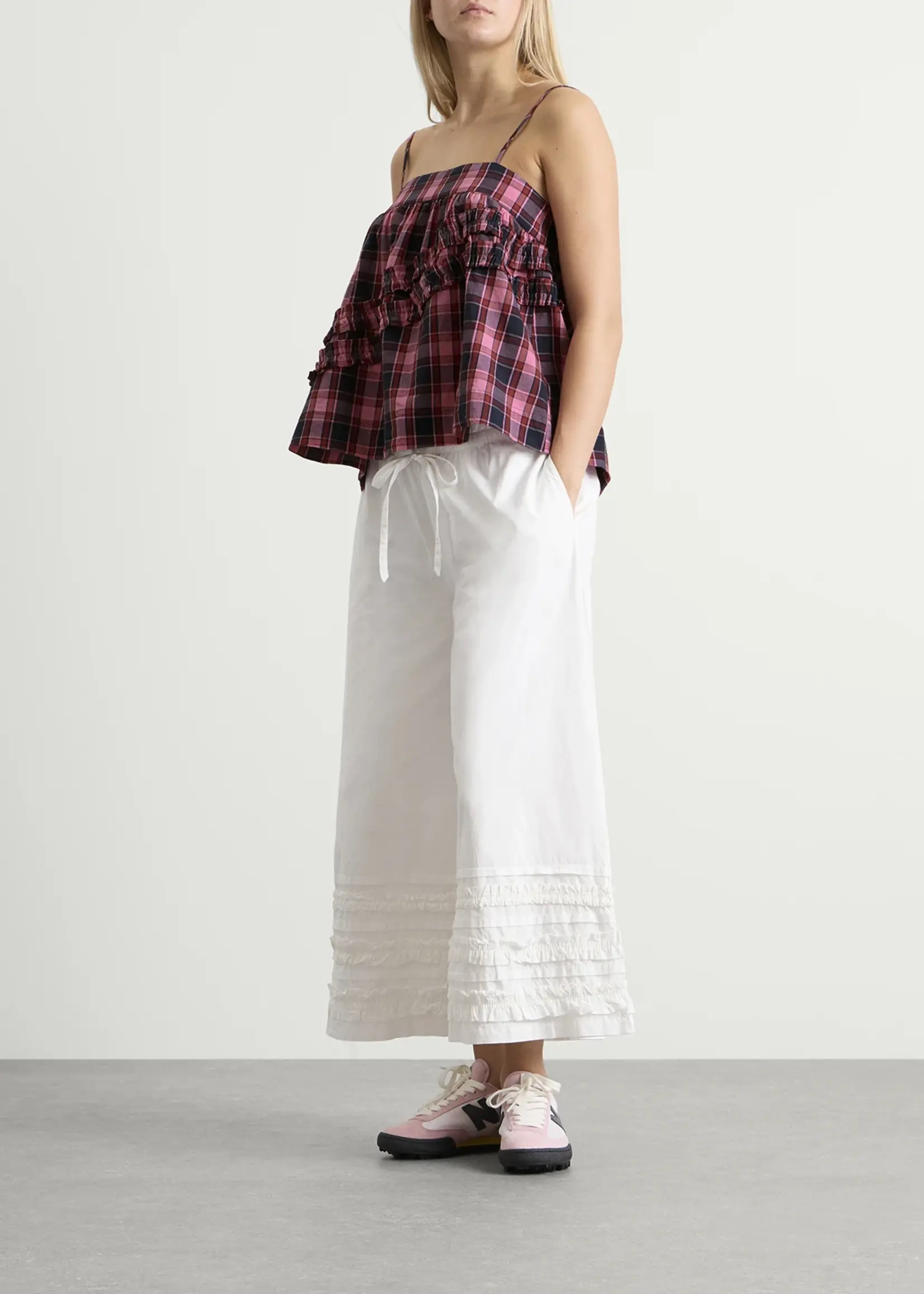 Nyra Ruffle Cami - Magenta Check