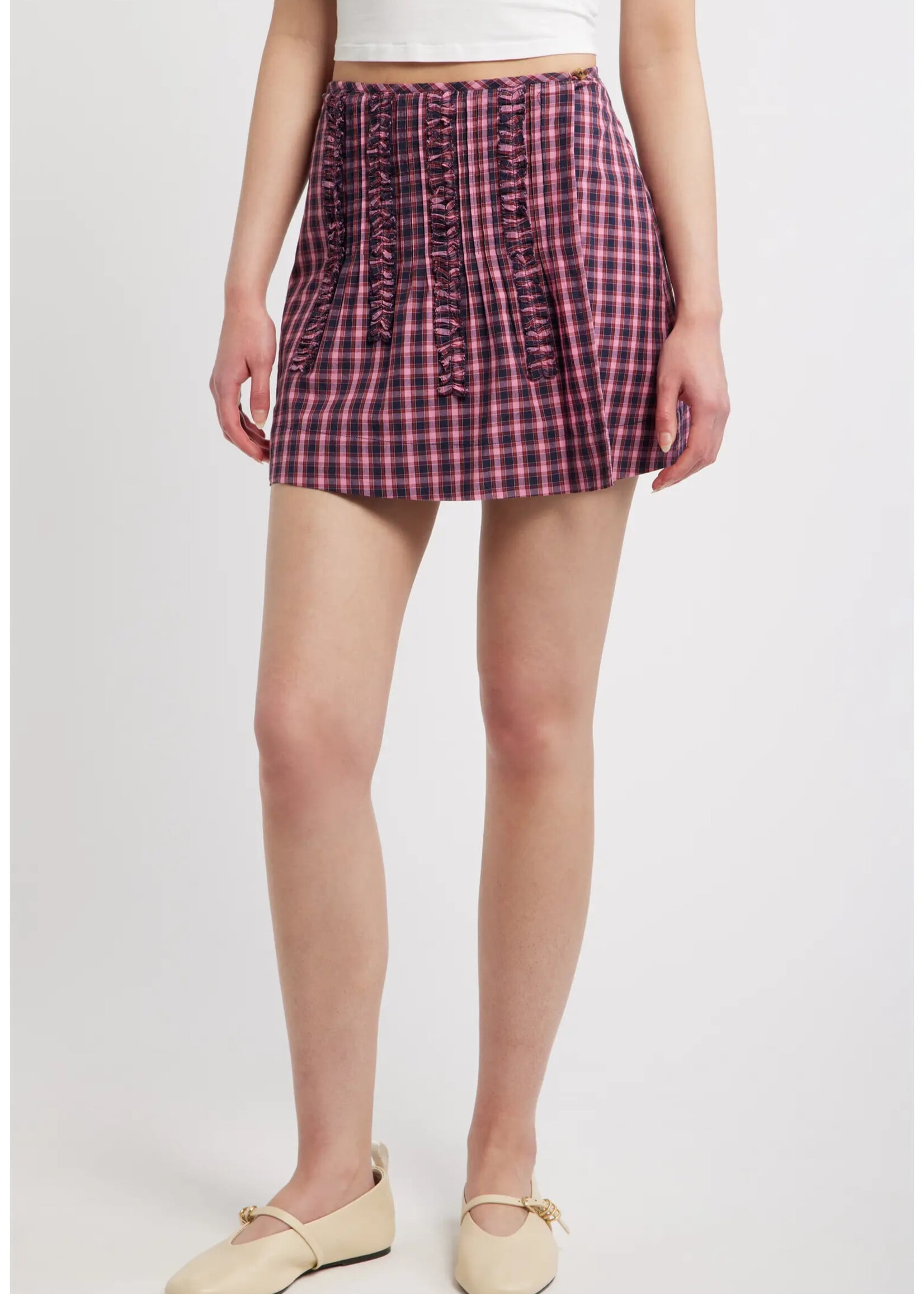 Glinda Mini Skirt - Magenta Check