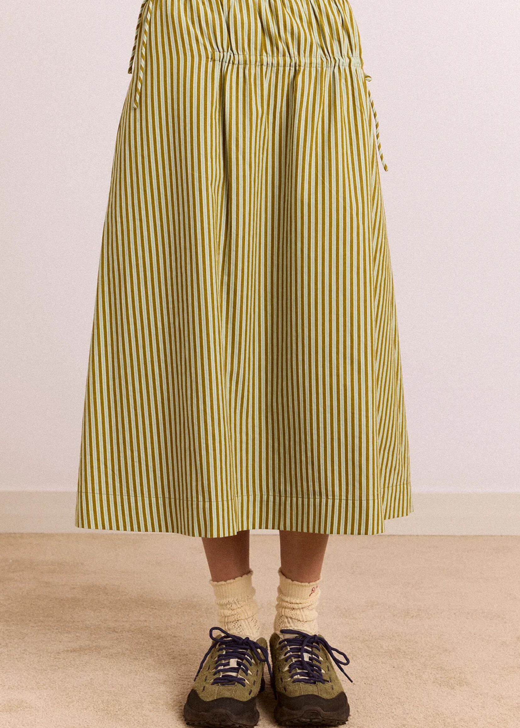Caspia Volume Midi Skirt - Basil Stripe