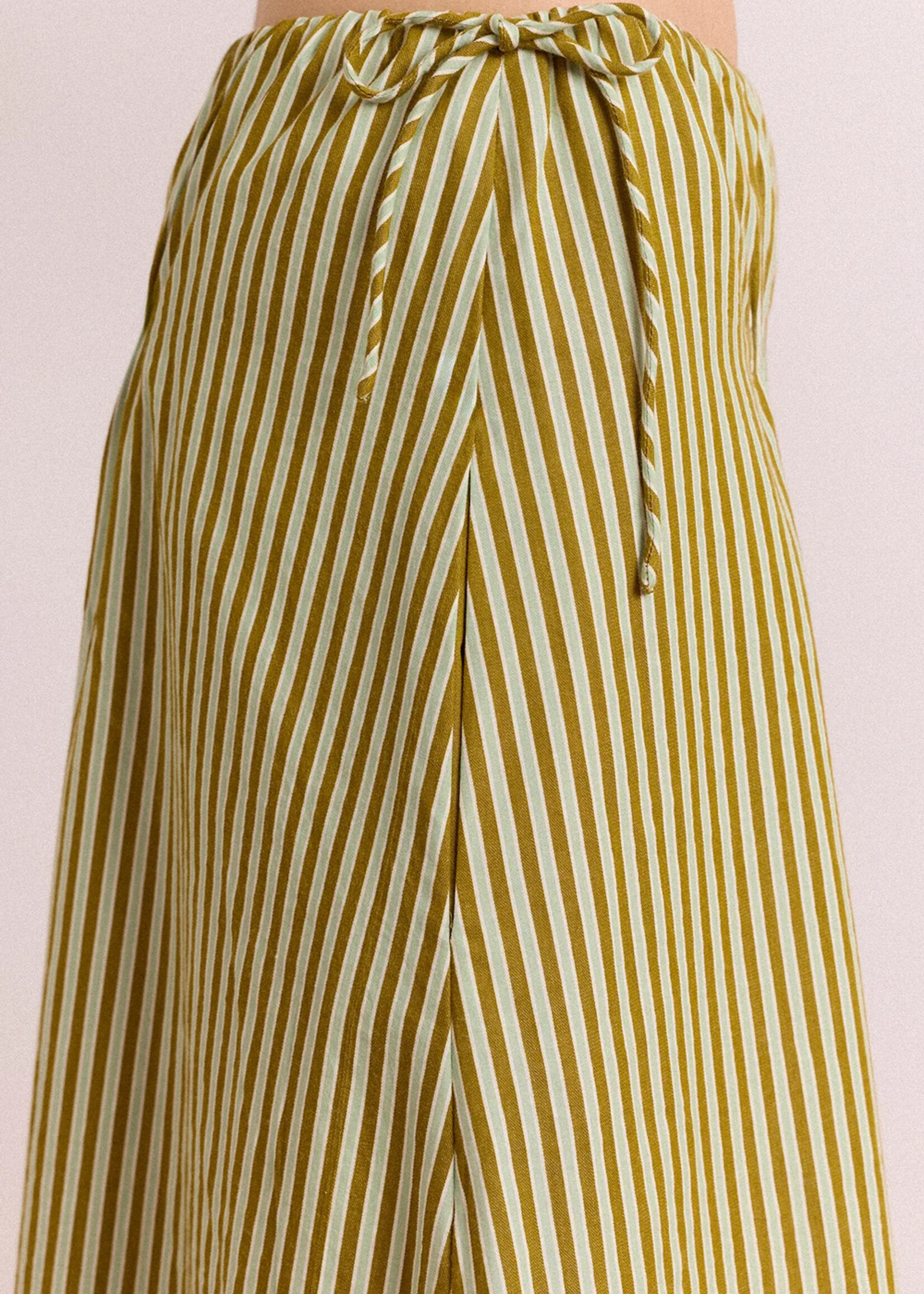 Caspia Volume Midi Skirt - Basil Stripe