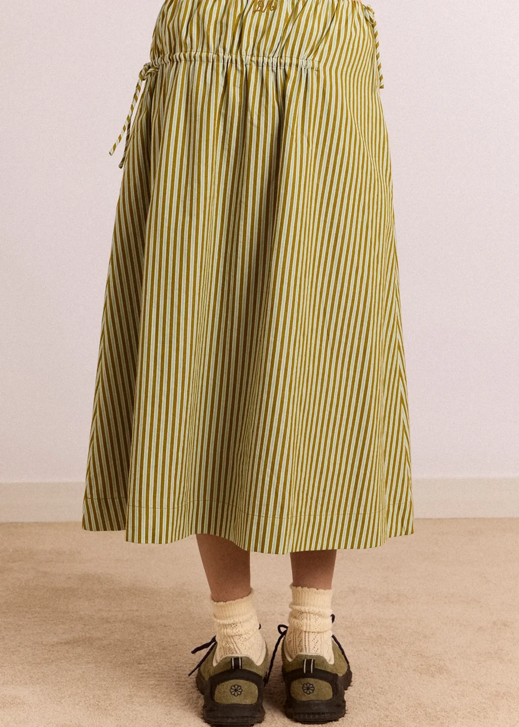 Caspia Volume Midi Skirt - Basil Stripe