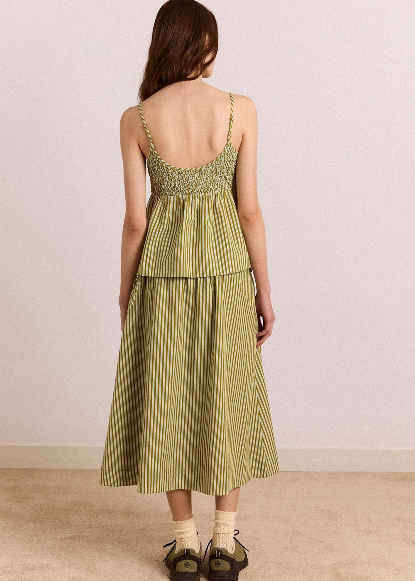 Caspia Volume Midi Skirt - Basil Stripe