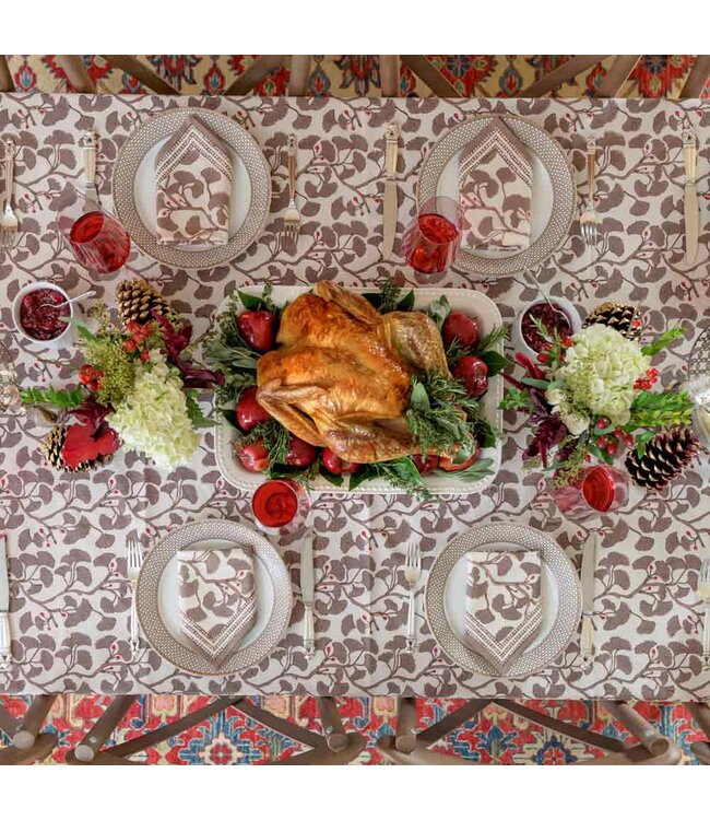 Pomegranate Ginkgo Taupe Tablecloth