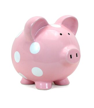 Child To Cherish Piggy Bank - Pink w/ White Dot