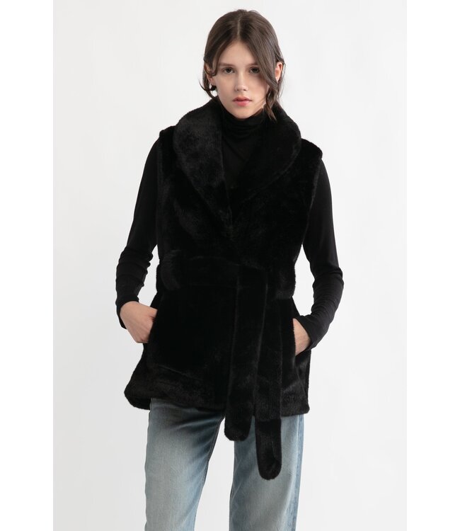 Belted Longline Fur Vest