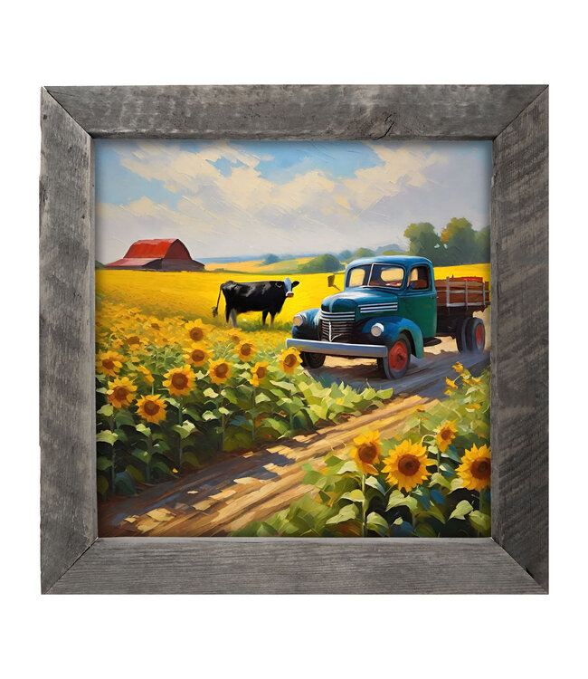Old Truck w/Black Cow - Square Frame