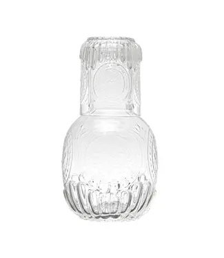 Embossed Glass Carafe w/ 8 oz. Embossed Drinking Glass - Set of 2