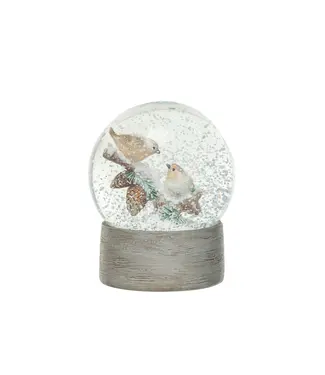 Resin & Glass Snow Globe w/ Birds on Twig & Faux Snow