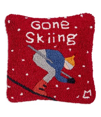 Chandler 4 Corners Gone Skiing - 14"x14" Hooked Wool Pillow