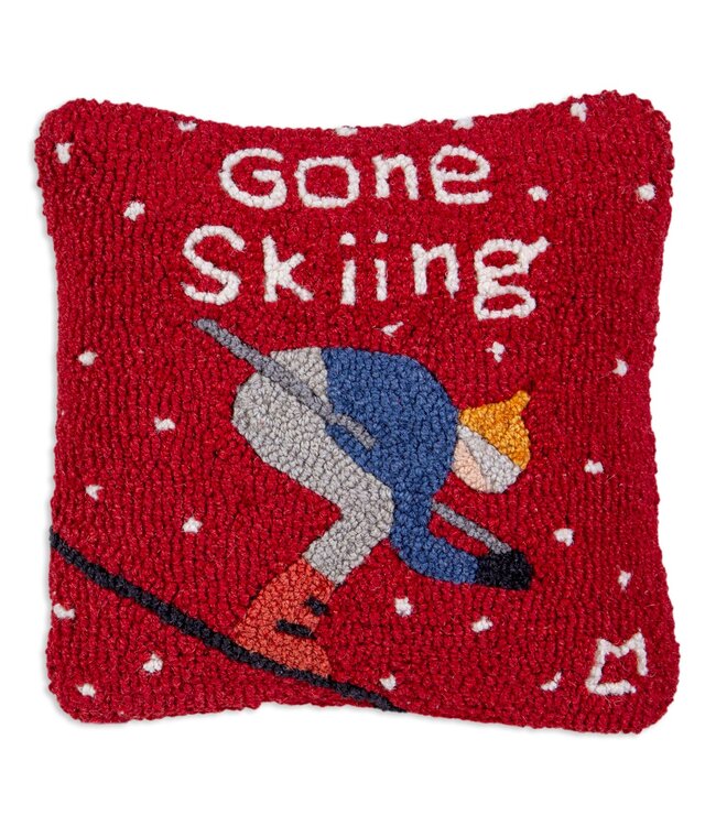 Chandler 4 Corners Gone Skiing - 14"x14" Hooked Wool Pillow