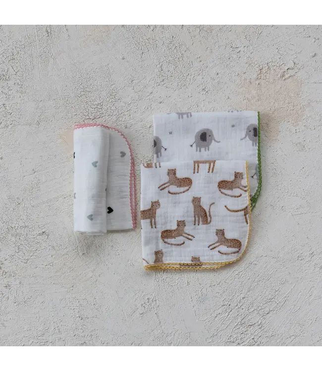 Cotton Burp Cloth with Crochet Trim