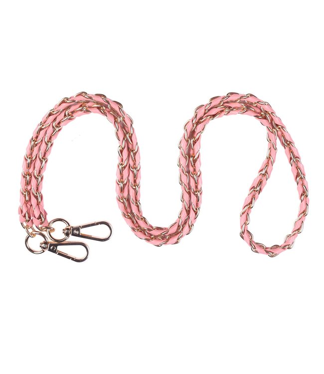 Pom Pom London Strap - Gold Chain Light Coral Pink Weave