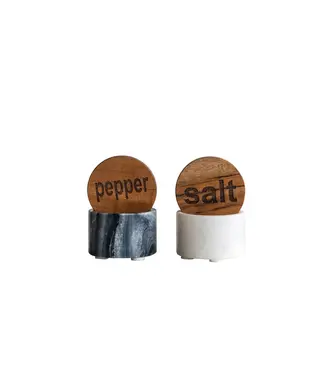 Salt & Pepper Container w/Wood Lid - Set of 2