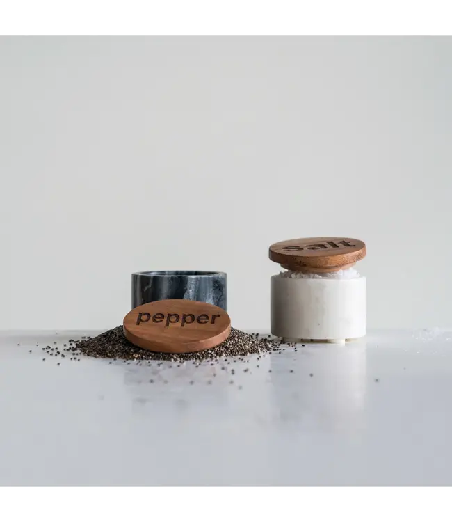 Salt & Pepper Container w/Wood Lid - Set of 2