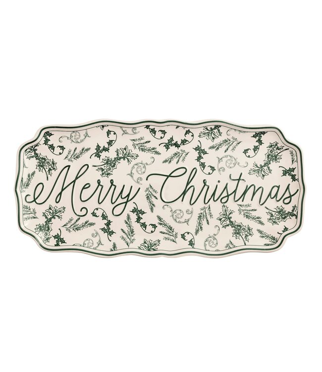 Mudpie Merry Christmas Green Toile Tray