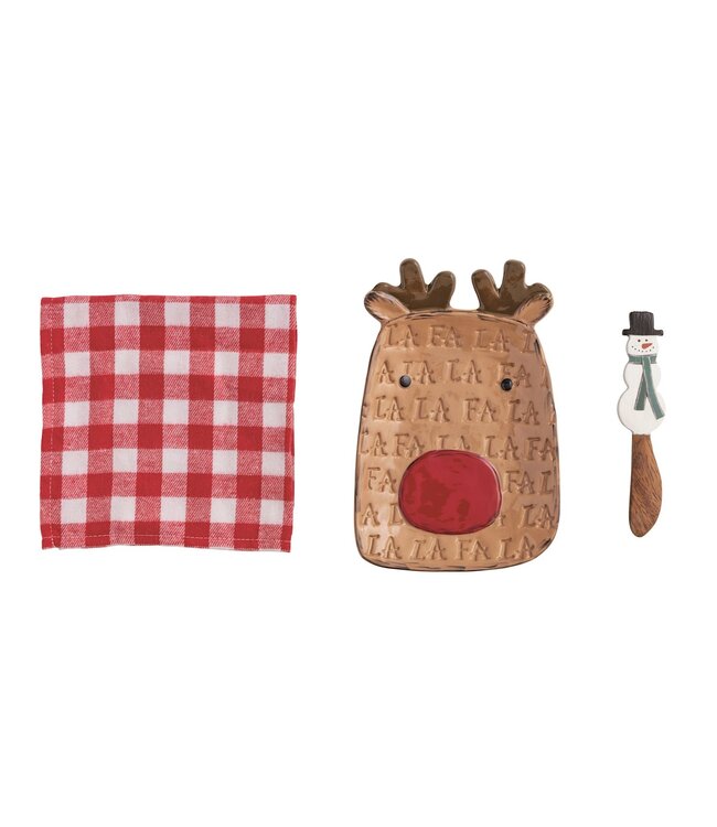 Mudpie Reindeer Tray & Towel Set