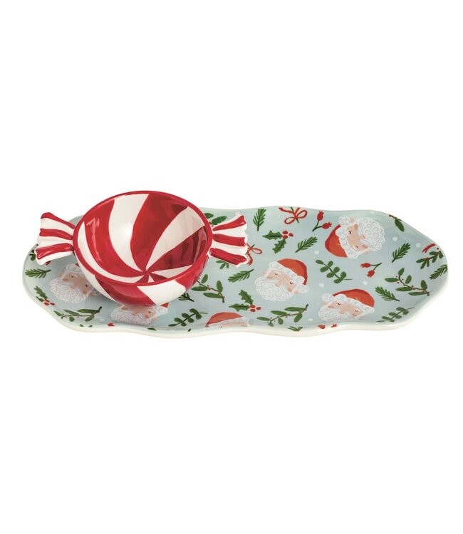 Mudpie Santa & Peppermint Tray & Tidbit Set