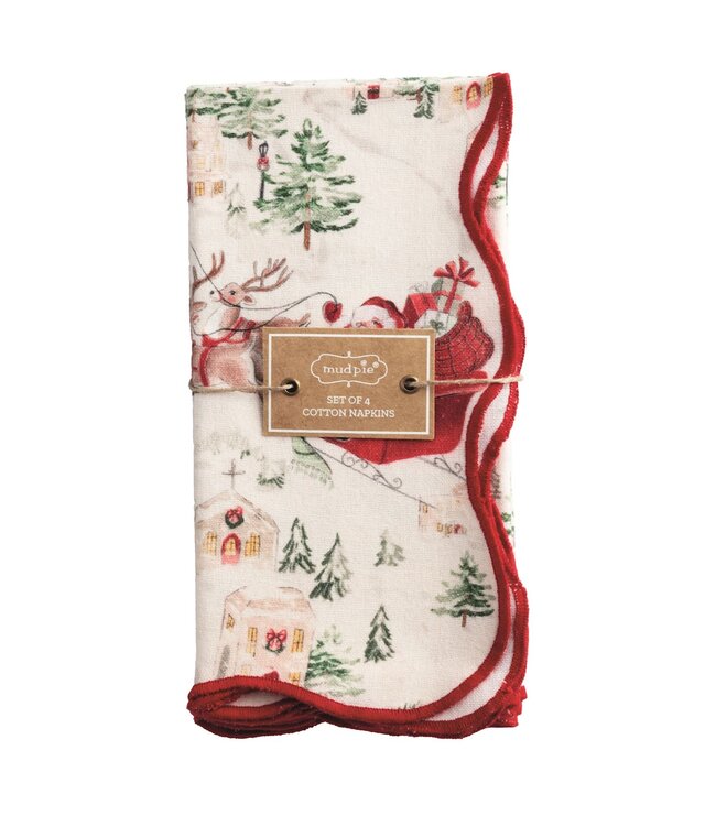 Mudpie Santa Scene Scallop Napkin Set