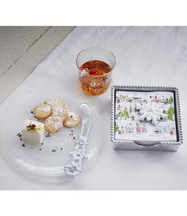 Mariposa White Snowflake Beaded Napkin Box