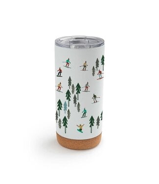 Happy Place Skiers Metal Tumbler with Lid - White