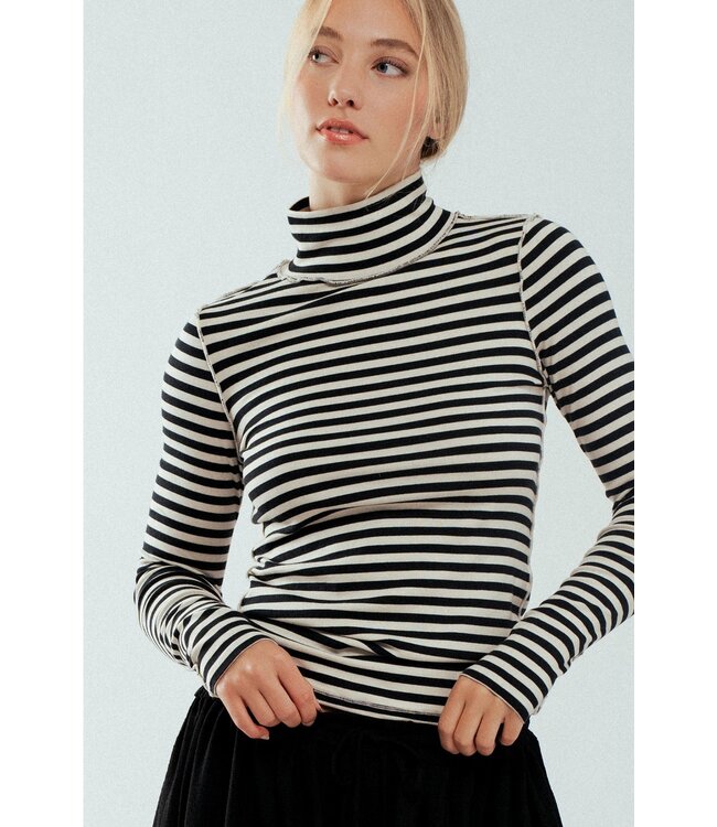 Striped Turtleneck Knit Top