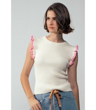 Ruffle Trim Ribbed Knit Sleeveless Boho Top